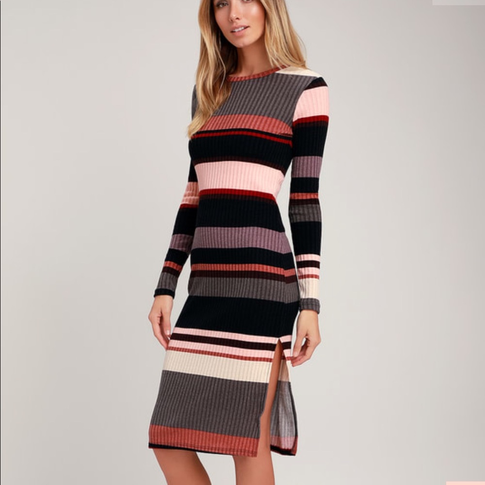 Share the Love Mauve Striped Long Sleeve Midi